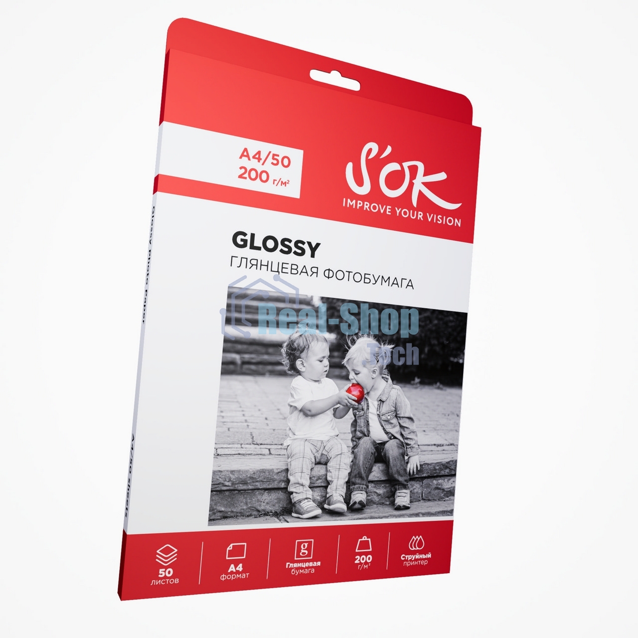 Фотобумага S'OK глянцевая, формат А4, плотность 200г/м2, 50 листов SA4200050G