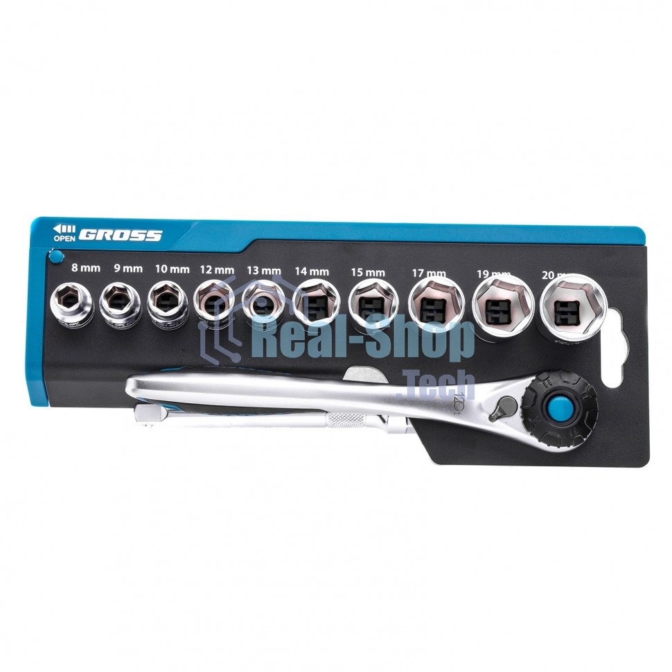 Набор торцевых головок Gross трещотка 120 зубьев, 3/8