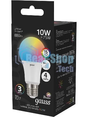Лампа Gauss A60 10W E27 RGBW димирование LED 1/50