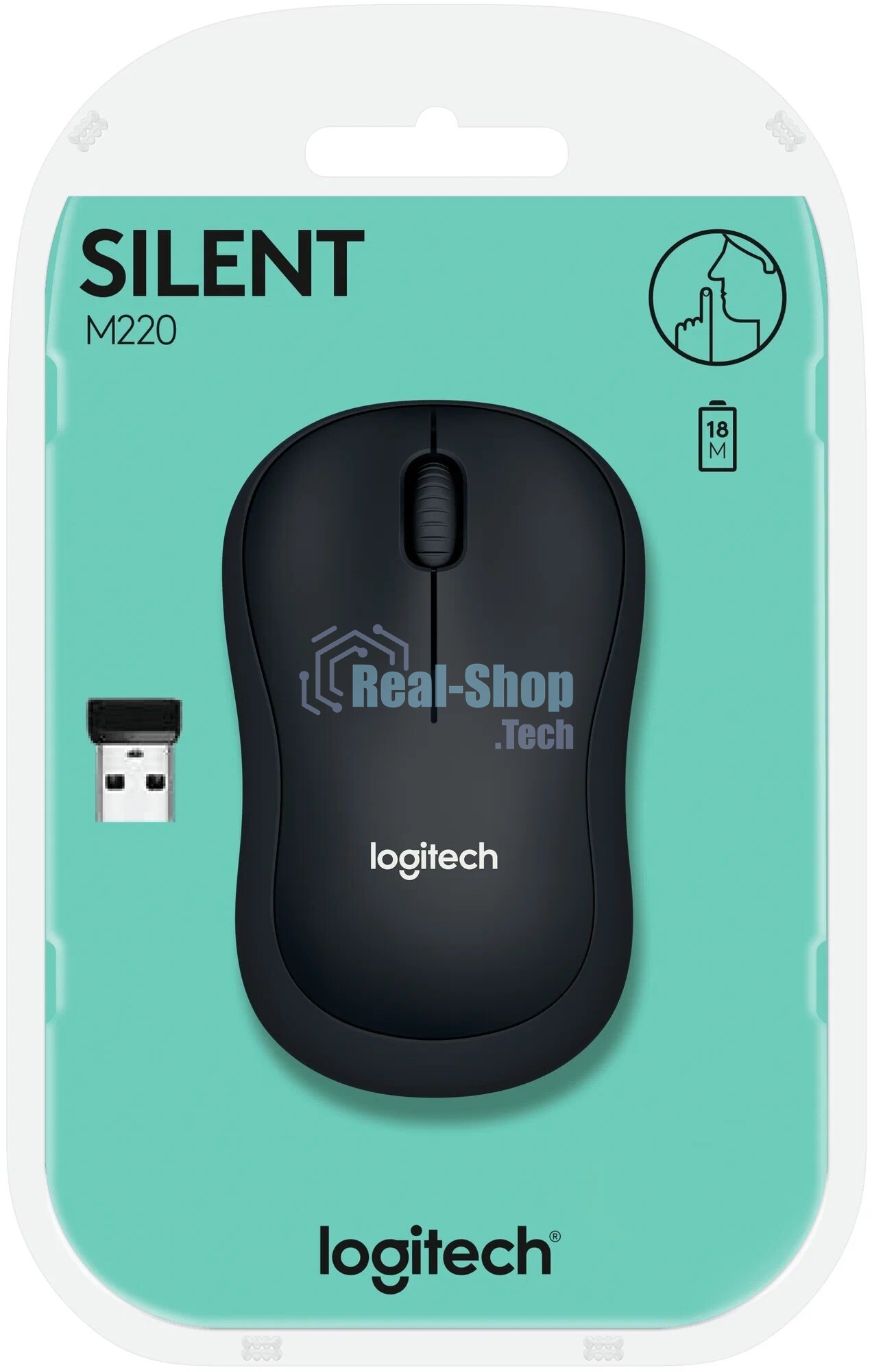 Мышь беспроводная Logitech M220 SILENT черный/серый, 1000 dpi, радиоканал, USB, кнопки - 3