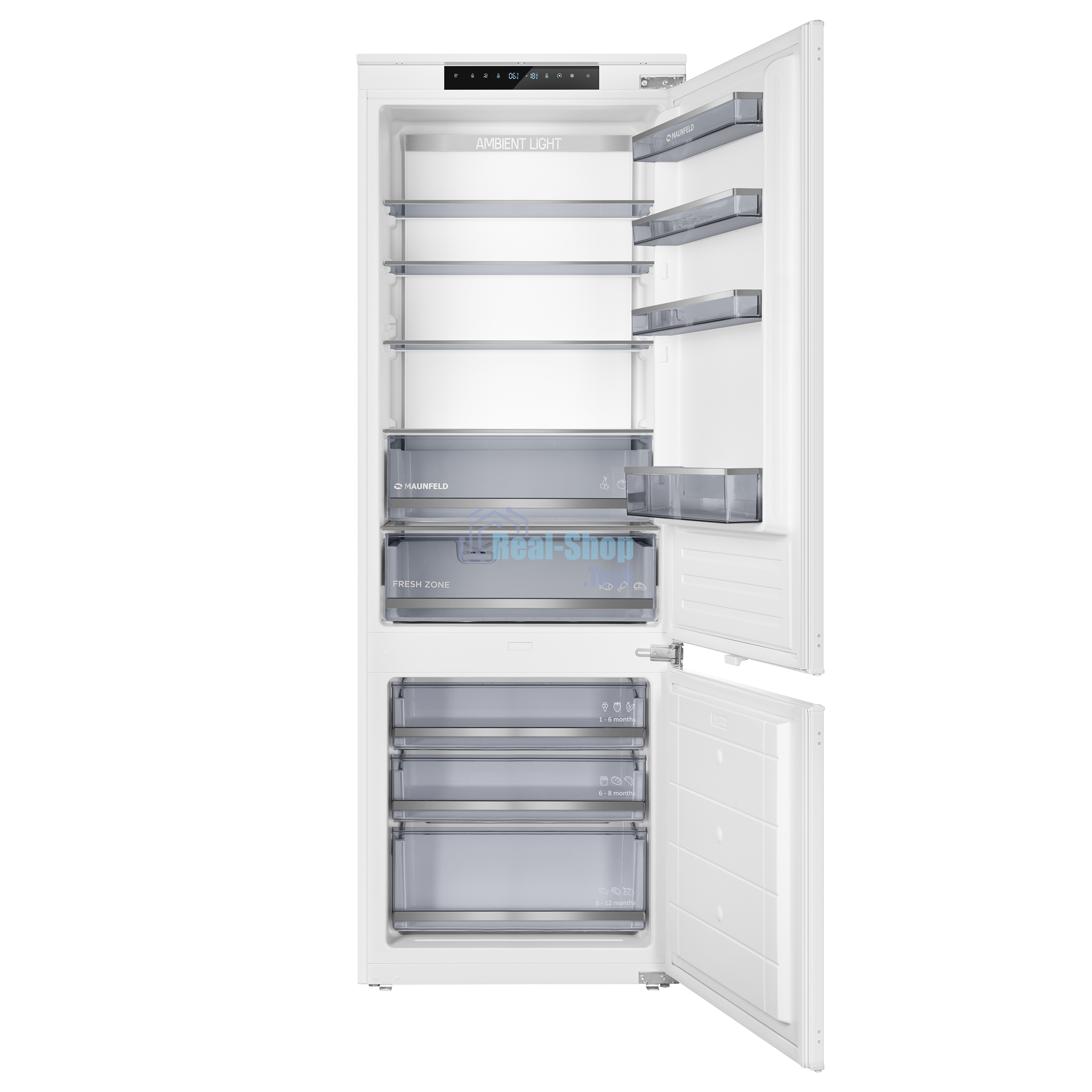 Встраиваемый холодильник Maunfeld MBF19369NFWGR LUX Inverter белый двухкамерный 257/84л морозилка снизу