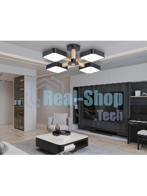 Светильник Ambrella light FL4880/4 BK/WD черный/дерево 72W 3000-6000K D610*160 (без ПДУ)