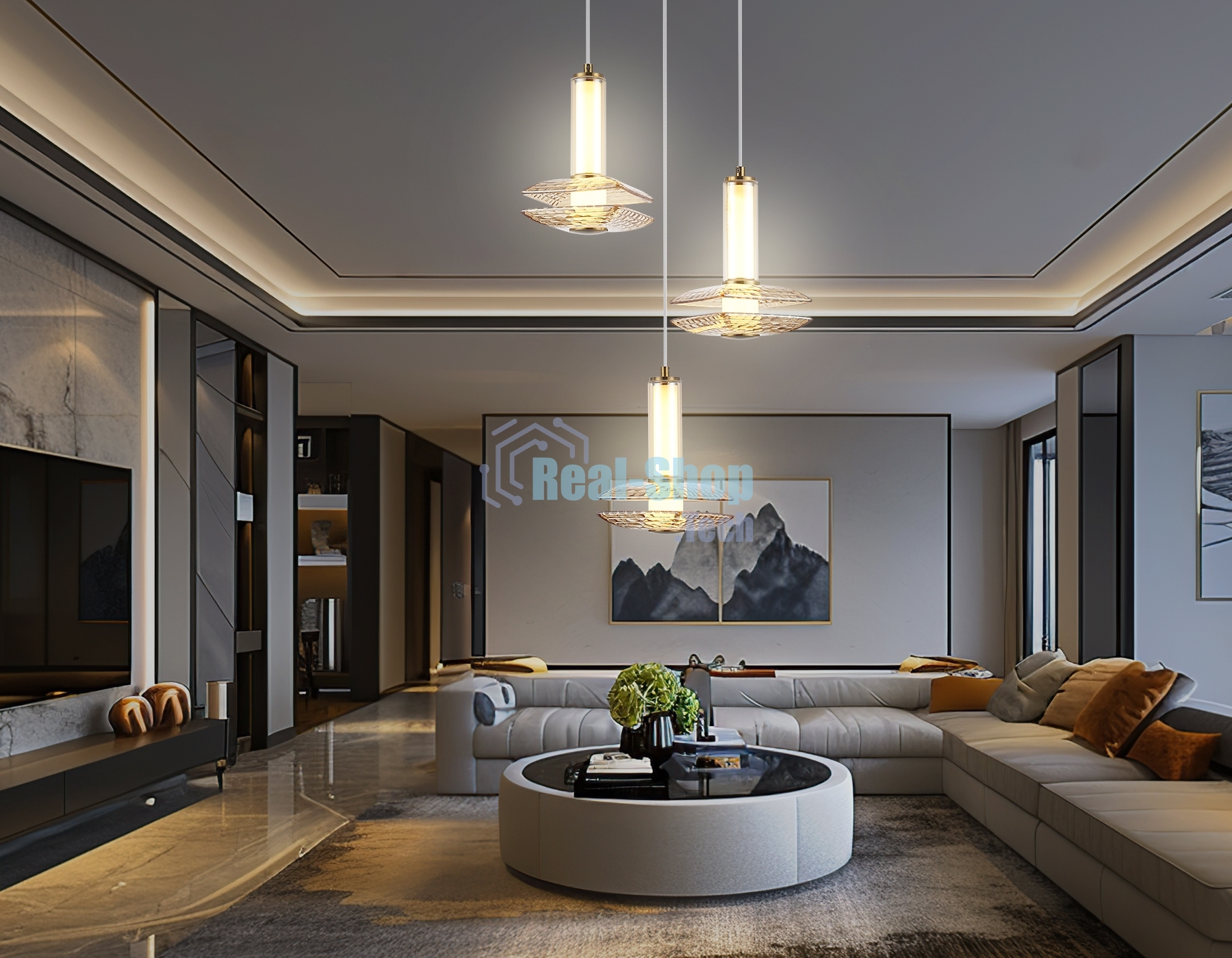 Подвесной светодиодный светильник Ambrella light LH31011/3 BS/TI латунь/янтарь 35W 3000K D450*1790