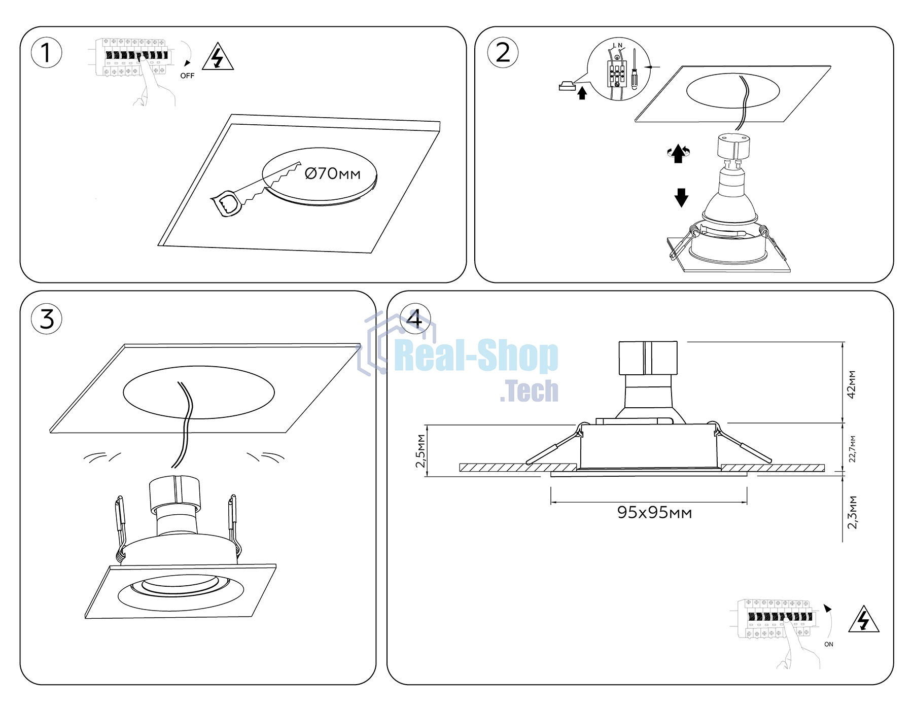 Встраиваемый поворотный точечный светильник Ambrella light TN102744 BK черный IP20 GU5.3 95*95*25