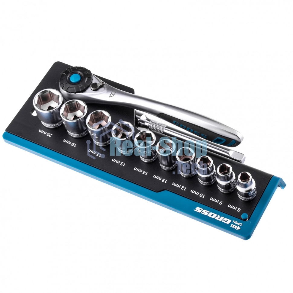 Набор торцевых головок Gross трещотка 120 зубьев, 3/8