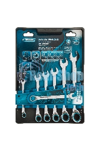 Набор ключей комбинированных с трещоткой Gross 8 - 19 мм, 7 шт., реверсивные, CrV