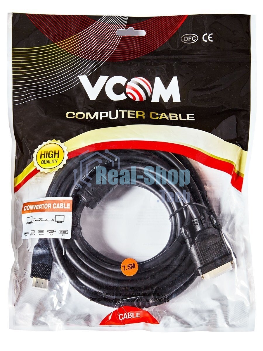 Кабель HDMI AM/DVI(24+1)M, 7.5м, CU, 1080P@60Hz, 2F, VCOM CG484GD-7.5M