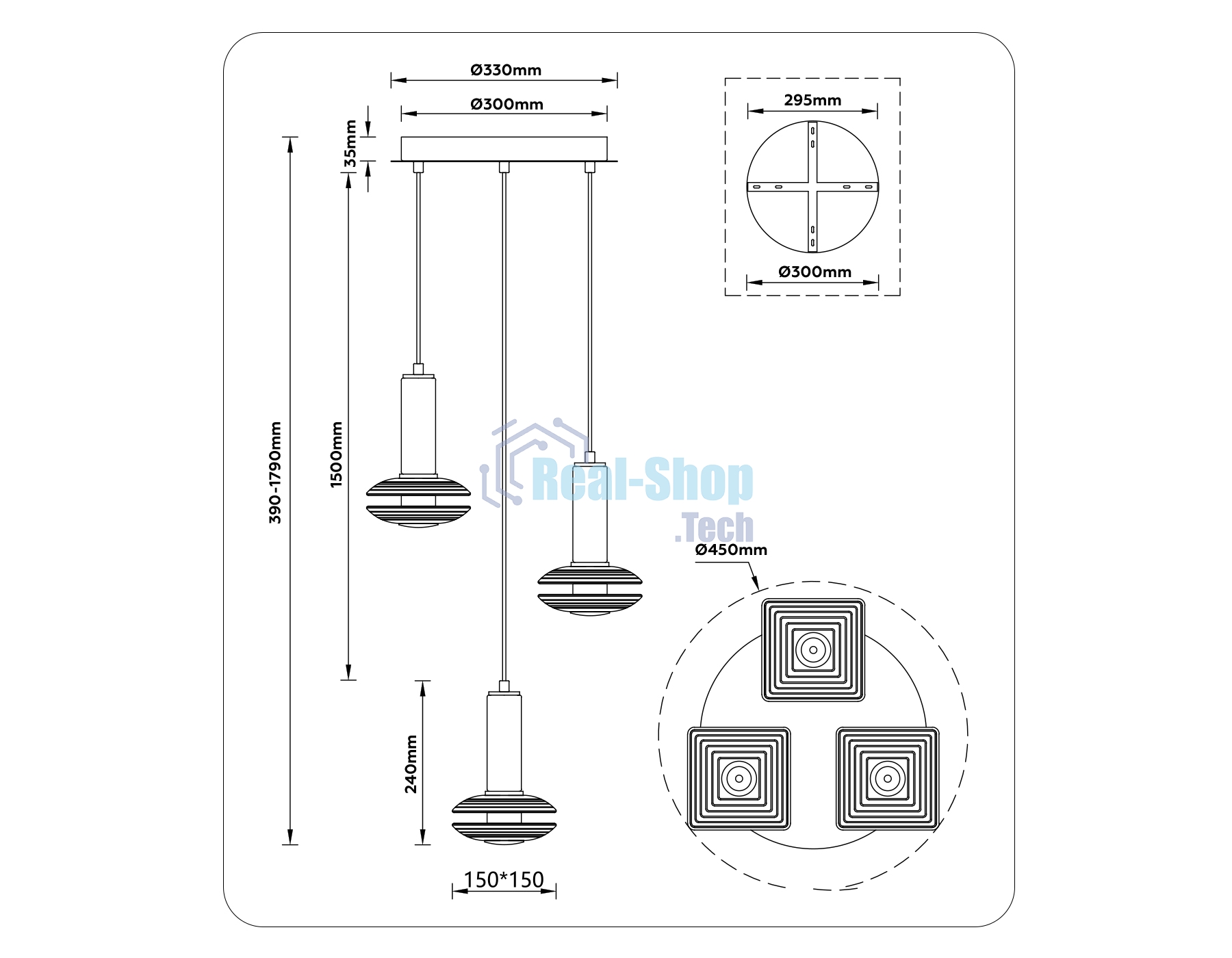 Подвесной светодиодный светильник Ambrella light LH31011/3 BS/TI латунь/янтарь 35W 3000K D450*1790