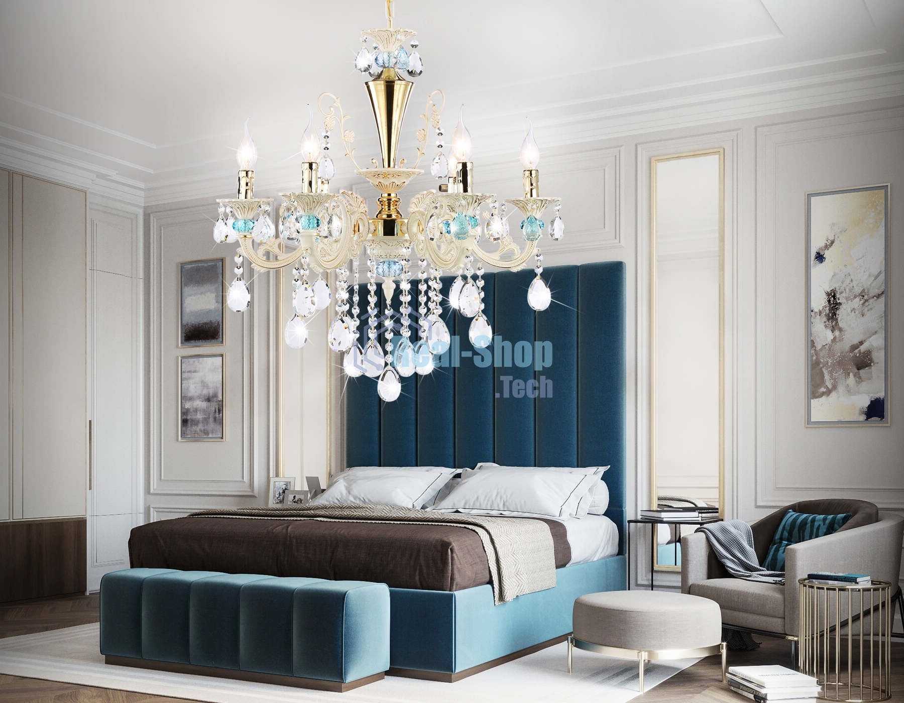 Светильник Ambrella light TR4923/6 GD/WH/BL золото/белый/голубой E14*6 max 40W D600*620