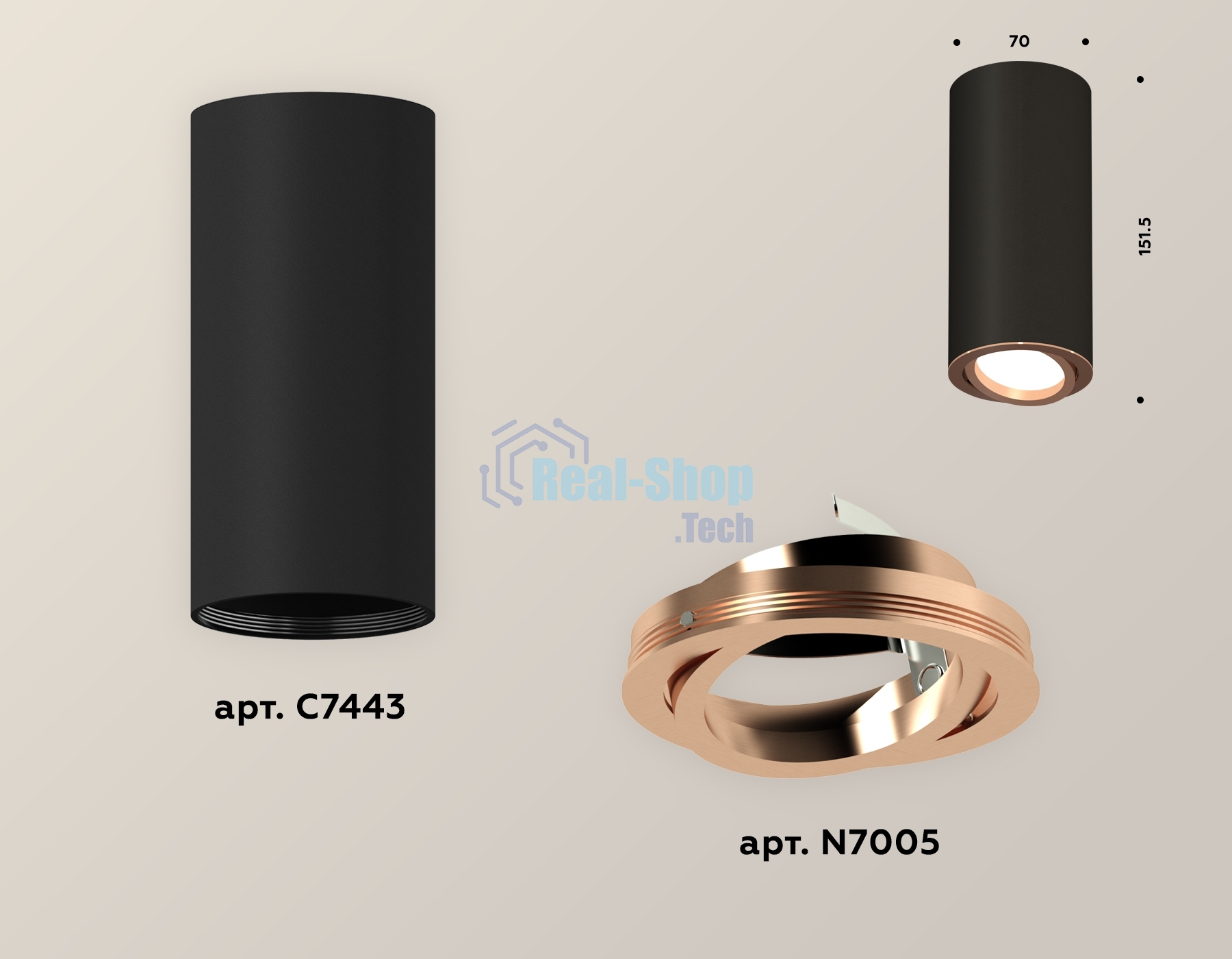Светильник Ambrella Light XS7443005 SBK/PPG черный песок/золото розовое полированное MR16 GU5.3 (C7443, N7005)