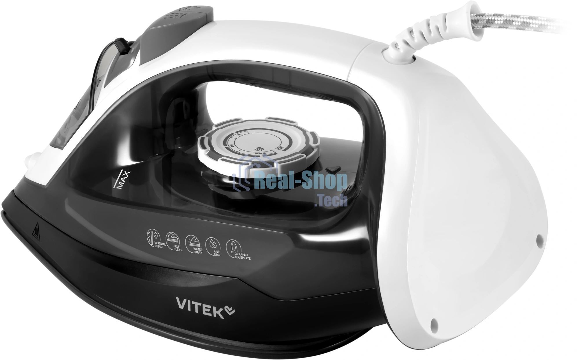 Утюг Vitek VT-IRN1210 черный/белый, 2000 Вт, 25 г/мин, 180 г/мин, 360 мл
