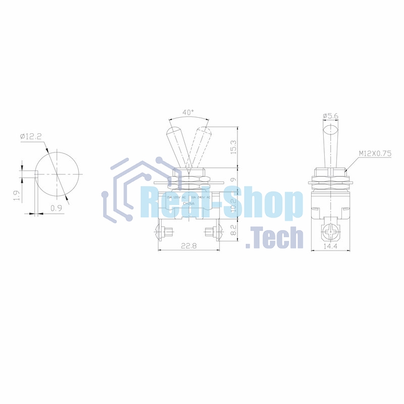 Тумблер Rexant 220V 10А (2c) ON-OFF однополюсный Mini