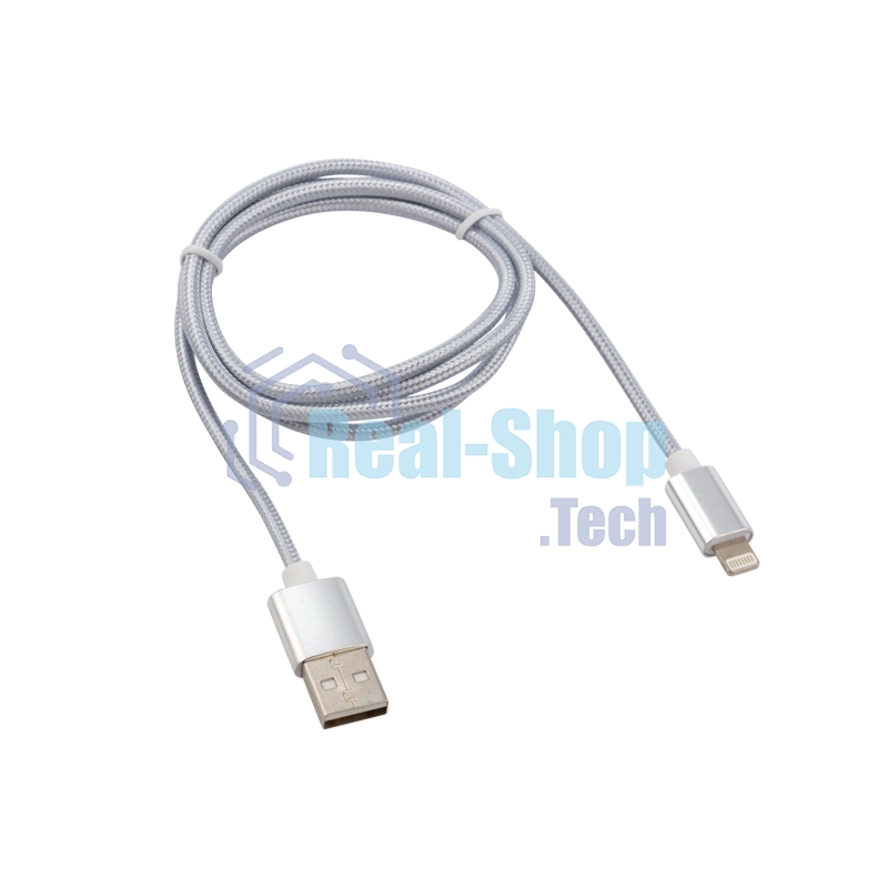 Кабель Rexant USB-Lightning 1 м, серебристая нейлоновая оплетка