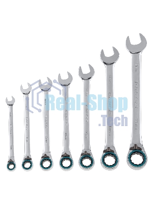 Набор ключей комбинированных с трещоткой Gross 8 - 19 мм, 7 шт., реверсивные, CrV