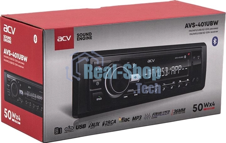 Автомагнитола ACV AVS-401UBW, 1 DIN, Bluetooth, USB Type-A, AUX