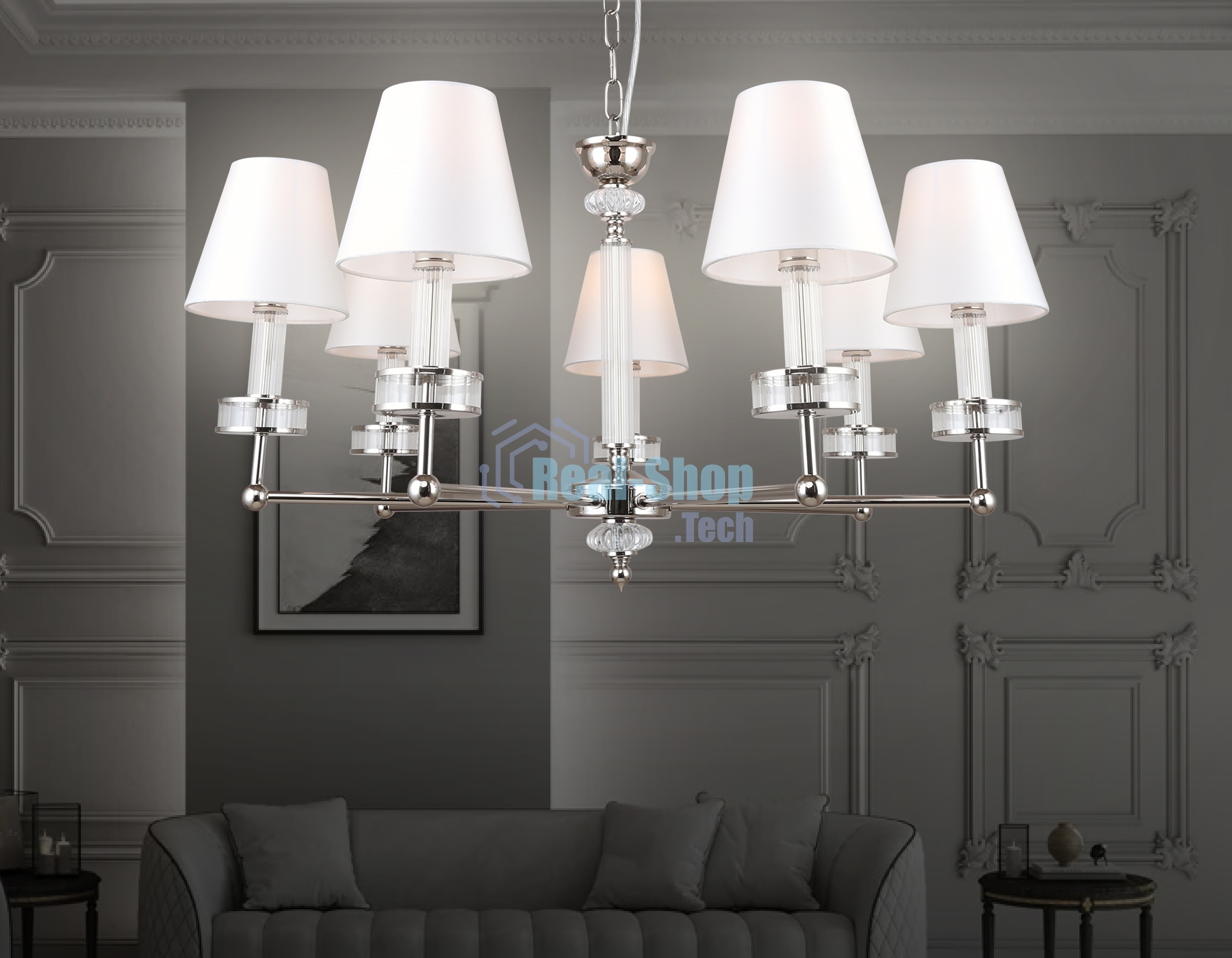 Люстра Ambrella light LH71003/7 BN/WH никель/белый E14*7 max 40W D820*1130