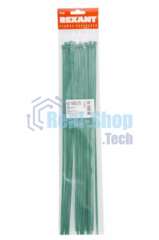 Хомут-стяжкa нeйлонoвая Rexant 400x4,8 мм, зеленая, упаковка 25 шт. 07-0403-25