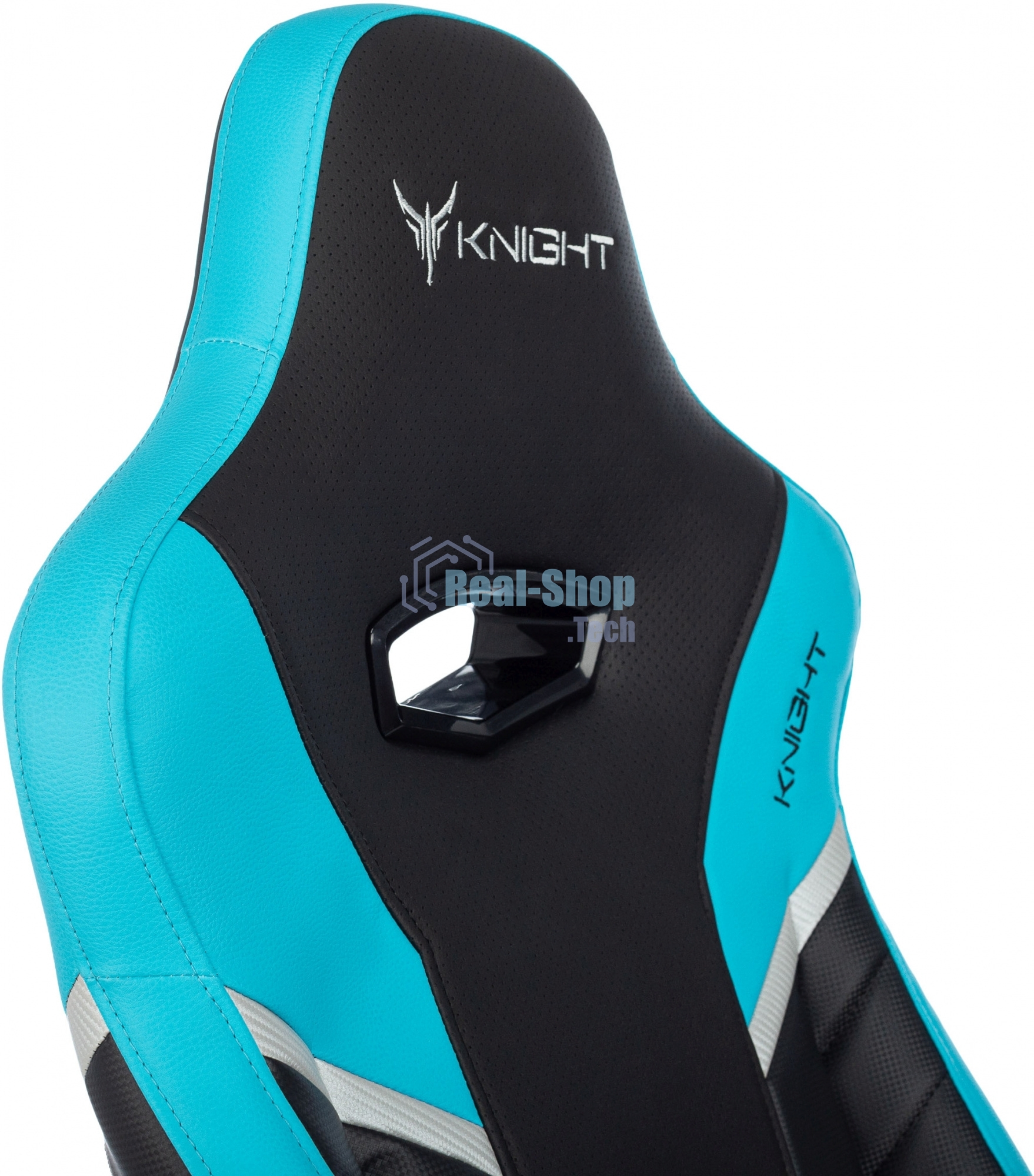 Кресло игровое Knight Thunder 5X черный/голубой эко.кожа крестов. металл