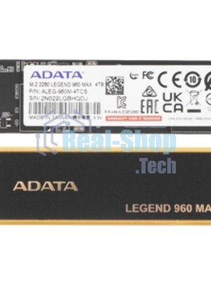 Накопитель SSD ADATA LEGEND 960 MAX, 4Tb, M.2 2280, PCIe 4.0 x4, NVMe, R/W 7400/6800, с радиатором