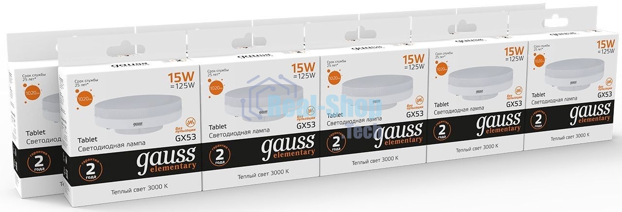 Лампа cветодиодная LED Gauss Elementary GX53 15W 1020lm 3000K 83815