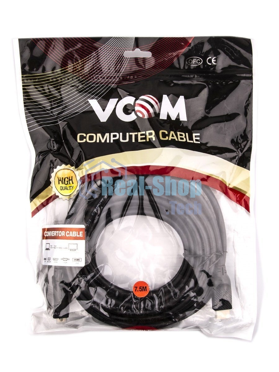 Кабель HDMI AM/DVI(24+1)M, 7.5м, CU, 1080P@60Hz, 2F, VCOM CG484GD-7.5M