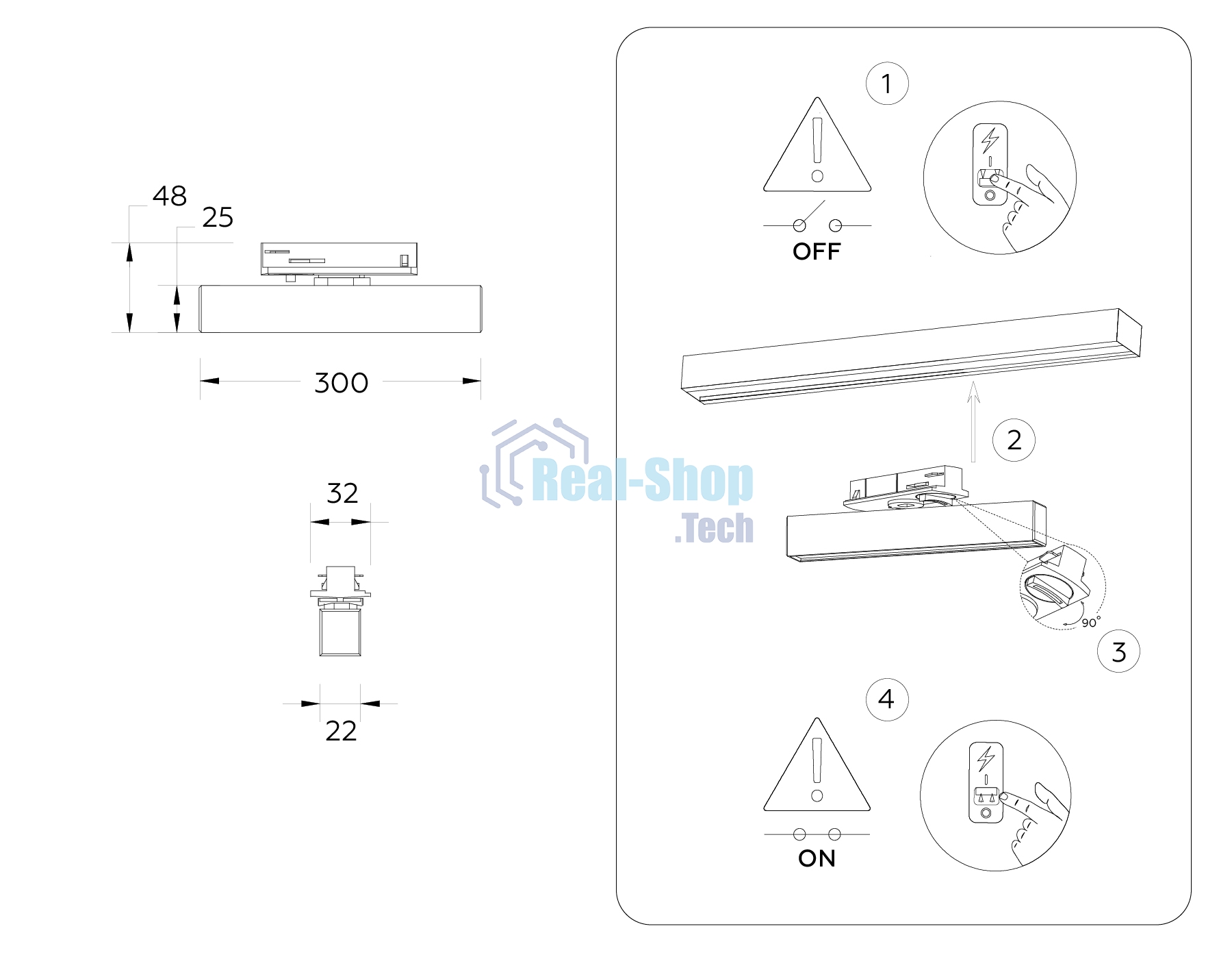 Трековый однофазный светильник Ambrella light GL6767 BK черный LED 12W 4200K 300*22*48