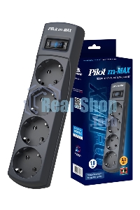 Сетевой фильтр ZIS (Pilot) m Max 4 розетки (евро с заземлением), 15А/3.3 кВа, автомат, 1.8 м, серый графит Surge protector Pilot m Max 4 euro outlets, 15А/3.3кВа, 1.8m