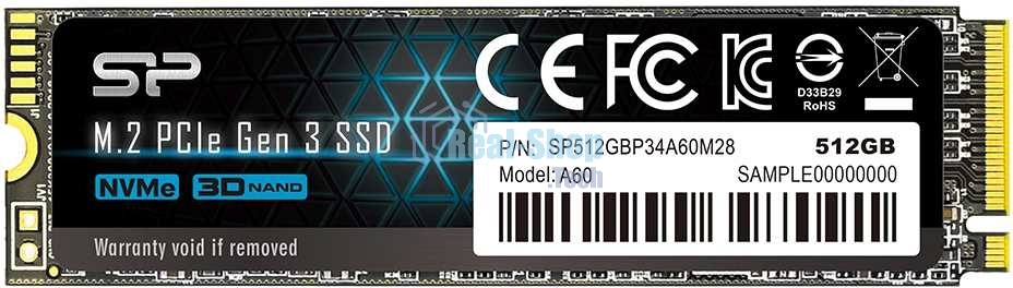 Накопитель SSD Silicon Power P34A60, 512Gb, M.2 2280, PCIe 3.0 x4, NVMe, R/W 2200/1600