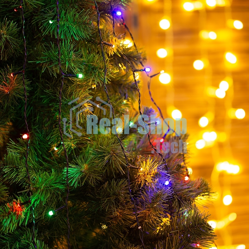 Елочная гирлянда с кольцом, 7 нитей по 1,5 метра, цвет диодов мультиколор, не соединяется