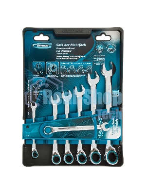 Набор ключей комбинированных с трещоткой Gross 8 - 19 мм, 7 шт., реверсивные, CrV