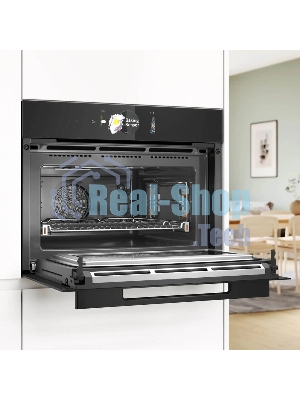 Встраиваемый духовой шкаф Bosch CMG978NB1 Accent line с микроволновой печью и 22 типами нагрева, 45.5x59.5x54.8 см, 45л, дисплей,инвертор,SoftClose и SoftOpen, Bosch Assist, черный. Телескопические направляющие 1 уровень,пиролитическая очистка,многоточечный термощуп PerfectRoast