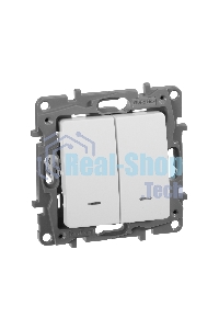 Выключатель 2-клавишный с подсветкой, на винтах, 10АХ, бел. ETIKA 