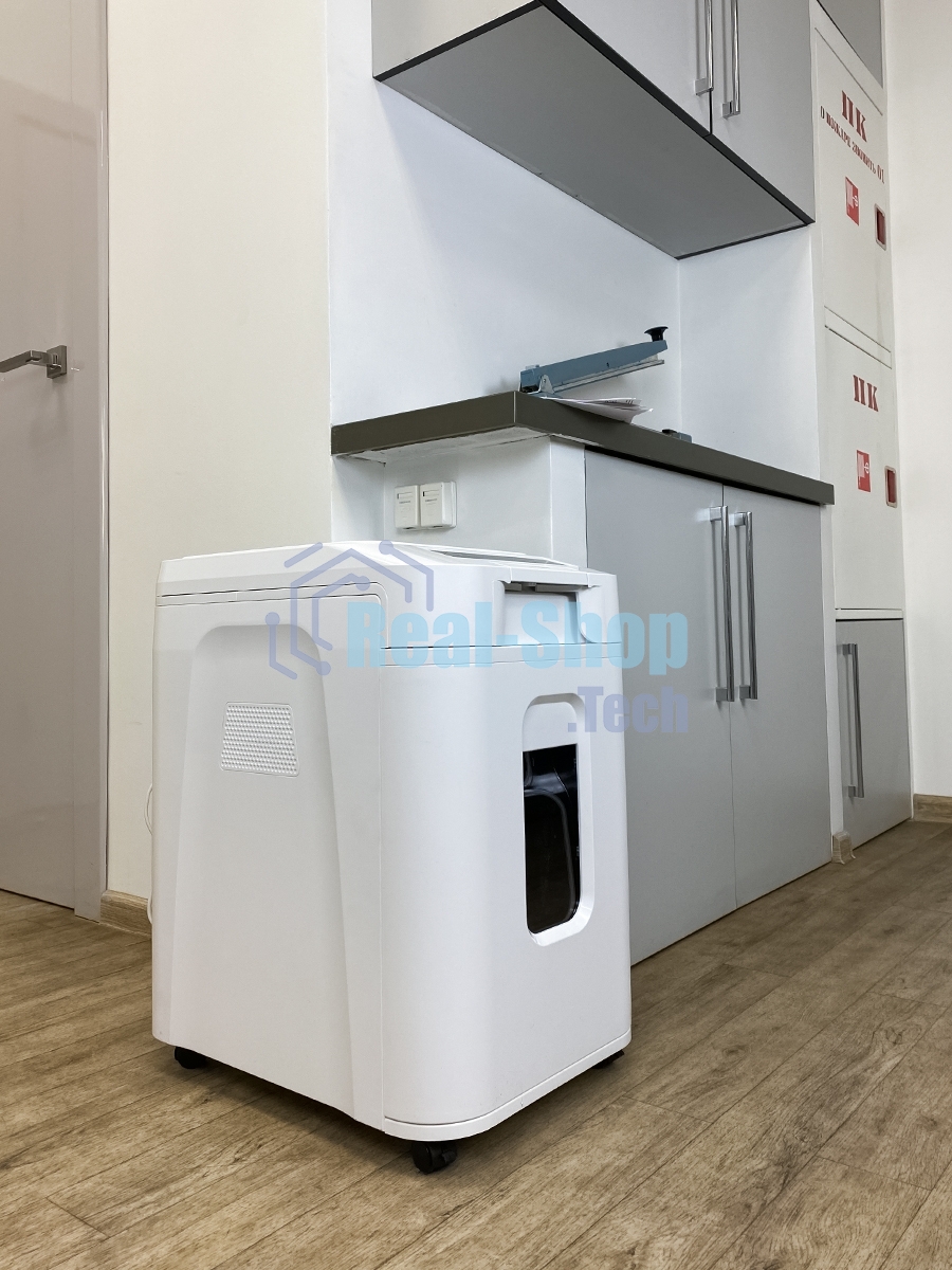 Шредер Heleos АП37-5 белый/белый с автоподачей (секр.P-5) фрагменты 220лист. 37лтр. скрепки скобы пл.карты