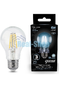 Лампа светодиодная Gauss 102802206LED Filament А60 Е27 6Вт 4100к 1/10/40