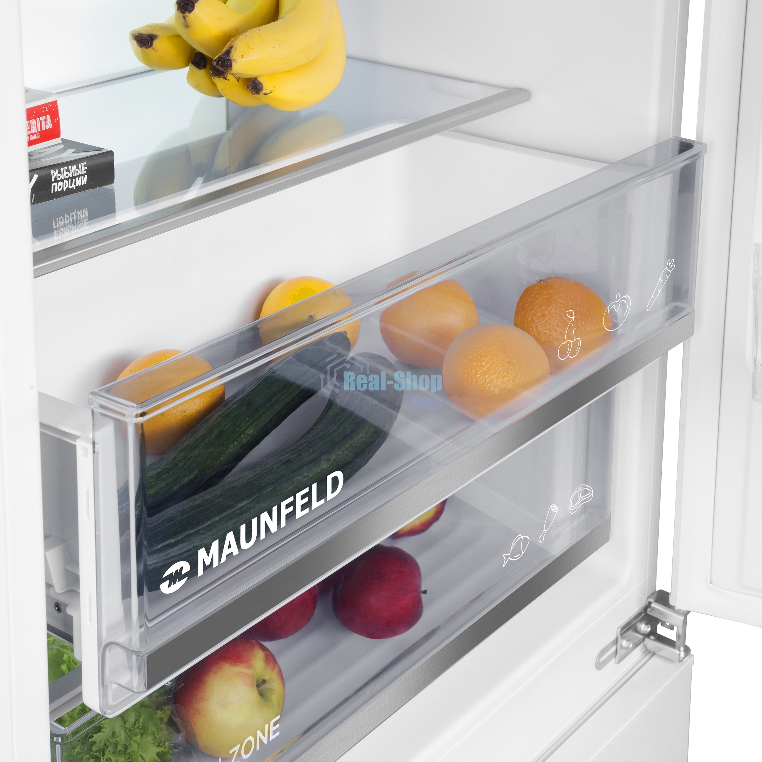 Встраиваемый холодильник Maunfeld MBF19369NFWGR LUX Inverter белый двухкамерный 257/84л морозилка снизу