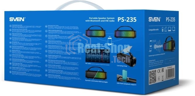 Портативная колонка Sven PS-235 черный 12W 2.0 BT 3600mAh (SV-022075)