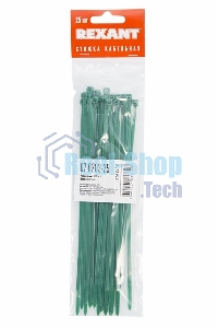 Хомут-стяжкa нeйлонoвая Rexant 200x3,6 мм, зеленая, упаковка 25 шт.