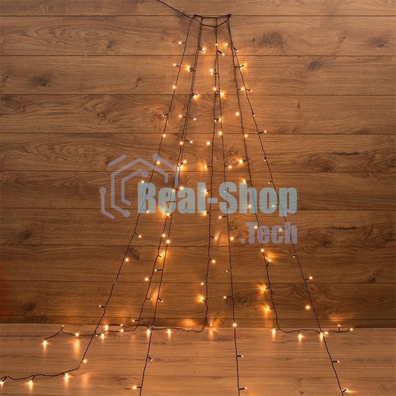 Елочная гирлянда с кольцом, 7 нитей по 1,5 метра, цвет диодов теплый белый, не соединяется