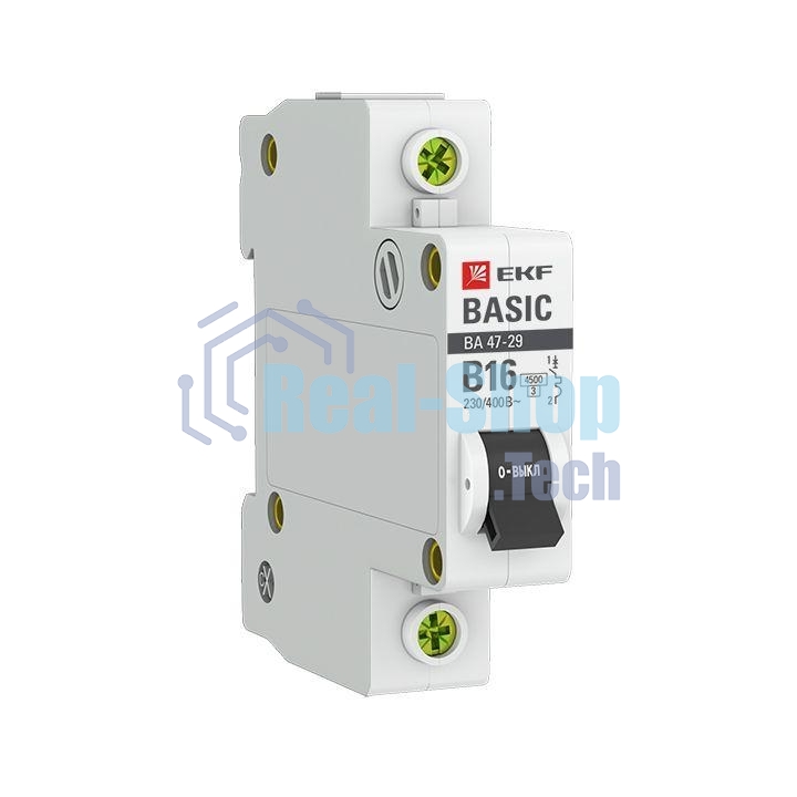 Выключатель автоматический модульный 1п B 16А 4.5кА ВА 47-29 Basic EKF mcb4729-1-16-B
