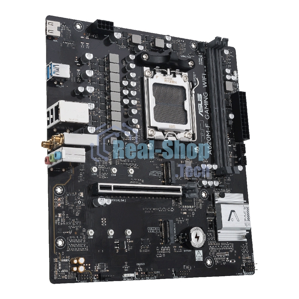 Материнская плата ASUS A620M-F GAMING WIFI, AM5, AMD A620, 2xDDR5, 2xM.2, 1xPCIe 4.0 x16, 1xHDMI, 1x2.5Gb LAN, Wi-Fi 6E, Bluetooth 5.3, 2xUSB-A 5Gbps, 2xUSB-A 2.0, 3x3.5 мм, 7.1, mATX