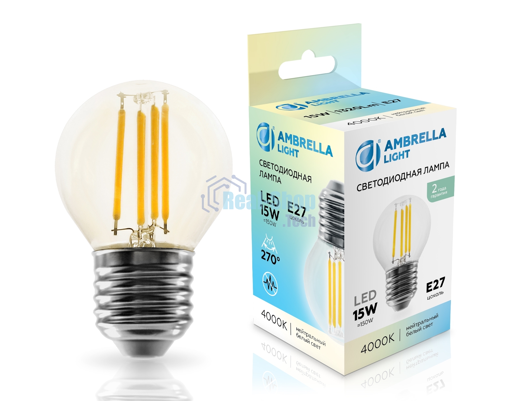 Лампа светодиодная 451524 Filament LED G45 15W E27 4000K 220-240V