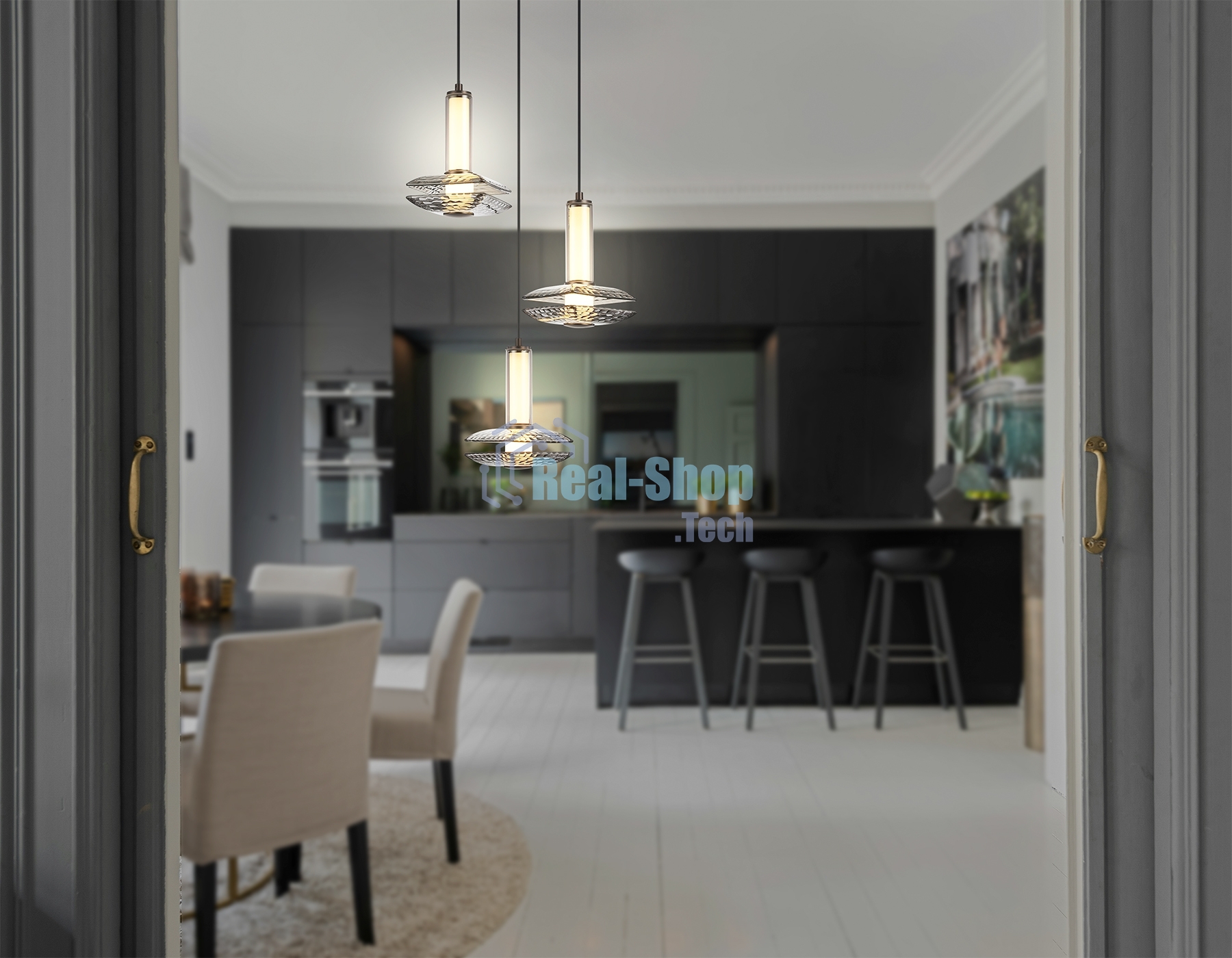 Подвесной светодиодный светильник Ambrella light LH31012/3 GR/SM серый/дымчатый 35W 3000K D450*1790