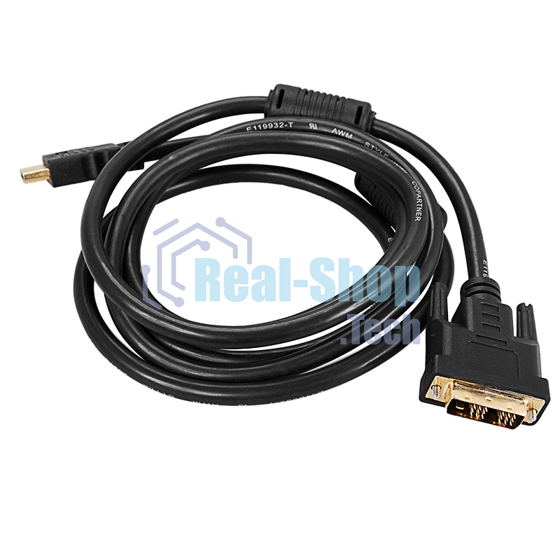 Шнур Rexant 17-6304 HDMI - DVI-D с фильтрами, длина 2 метра (GOLD) (PE пакет)