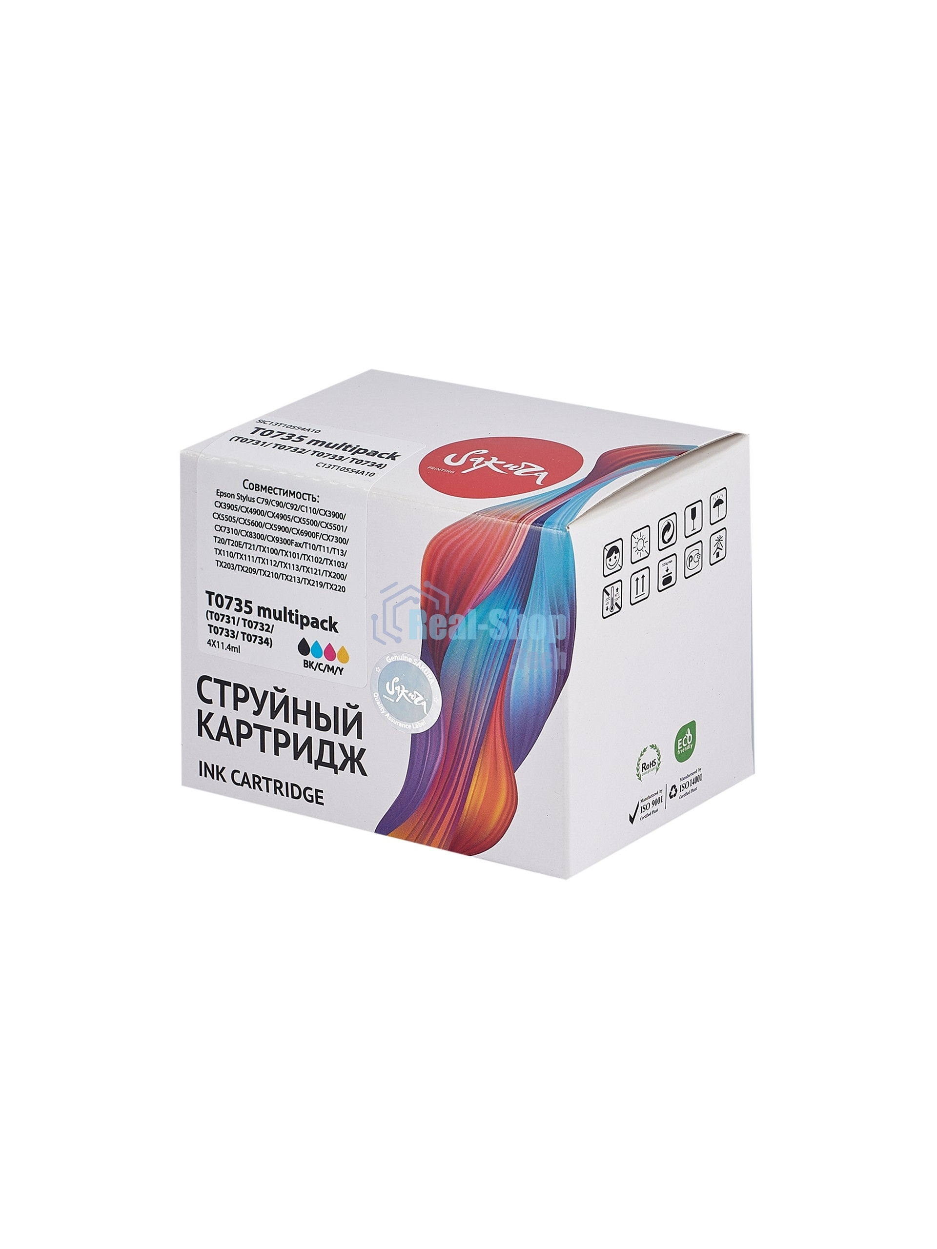 Набор струйных картриджей Sakura C13T10554A10 (T0735 BK/C/M/Y) для Epson, мультипак, 11,4 мл., 490 к.