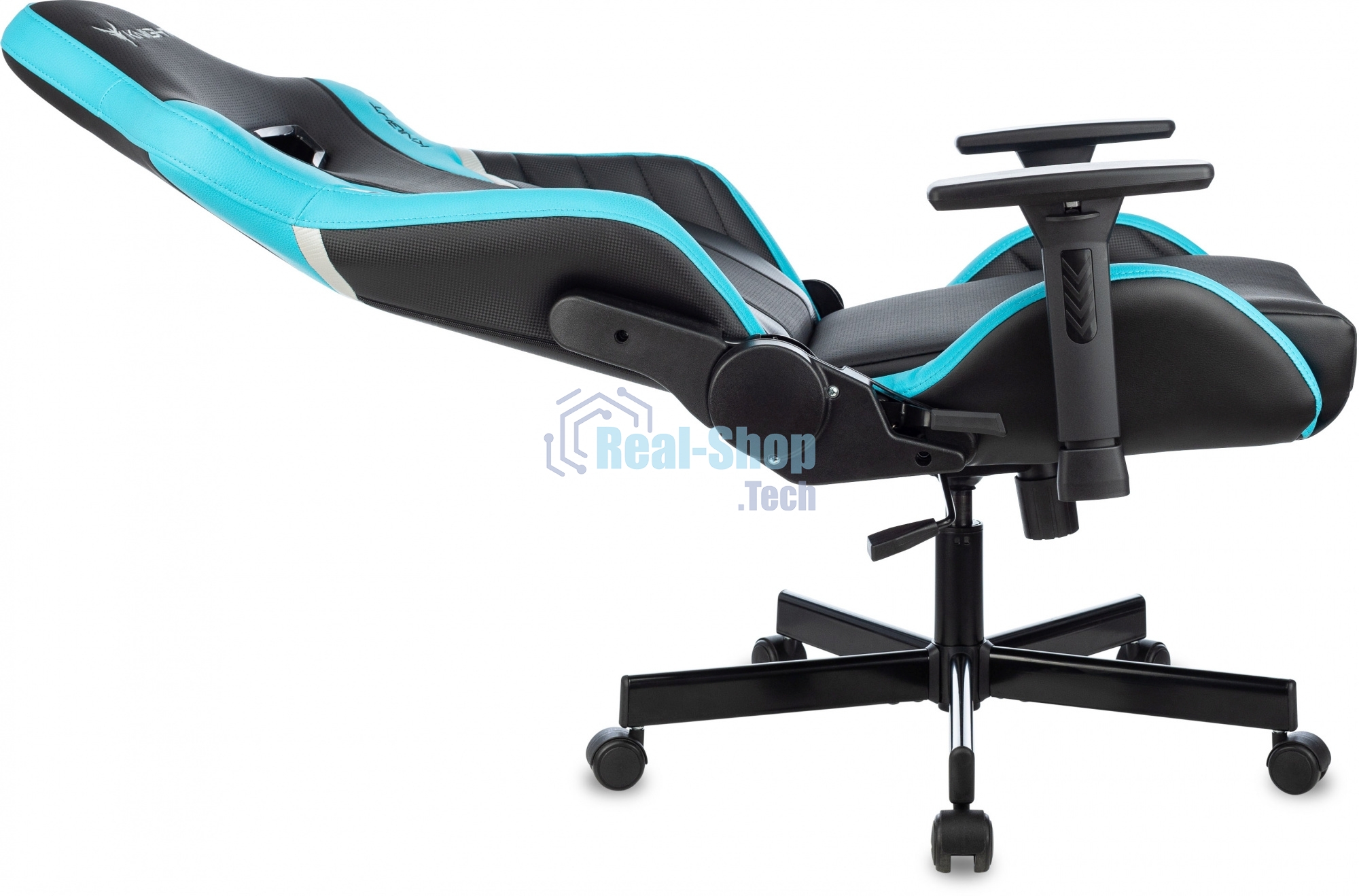 Кресло игровое Knight Thunder 5X черный/голубой эко.кожа крестов. металл