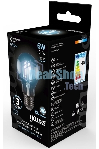 Лампа светодиодная Gauss 102802206LED Filament А60 Е27 6Вт 4100к 1/10/40