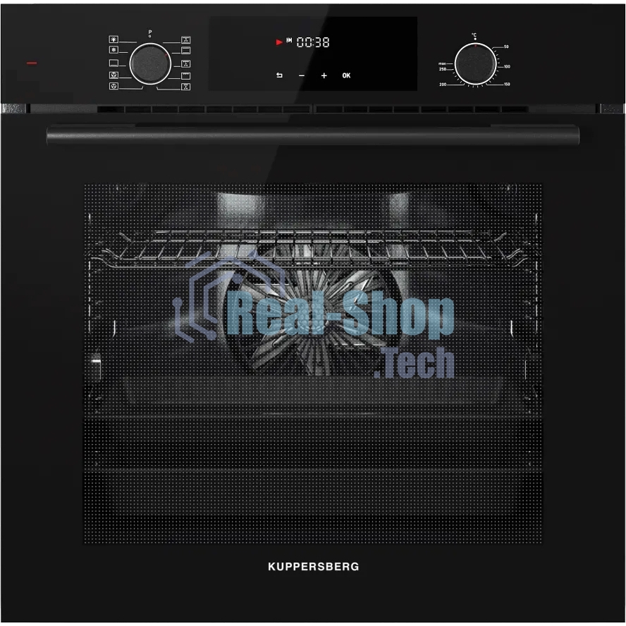 Встраиваемый духовой шкаф Kuppersberg HF 609 B, High-Tech, объем 80 л, 10 режимов работы, телескопические направляющие, цифровой таймер, 2 стекла в дверце, утапливаемые переключатели, энергоэффективность А, черный