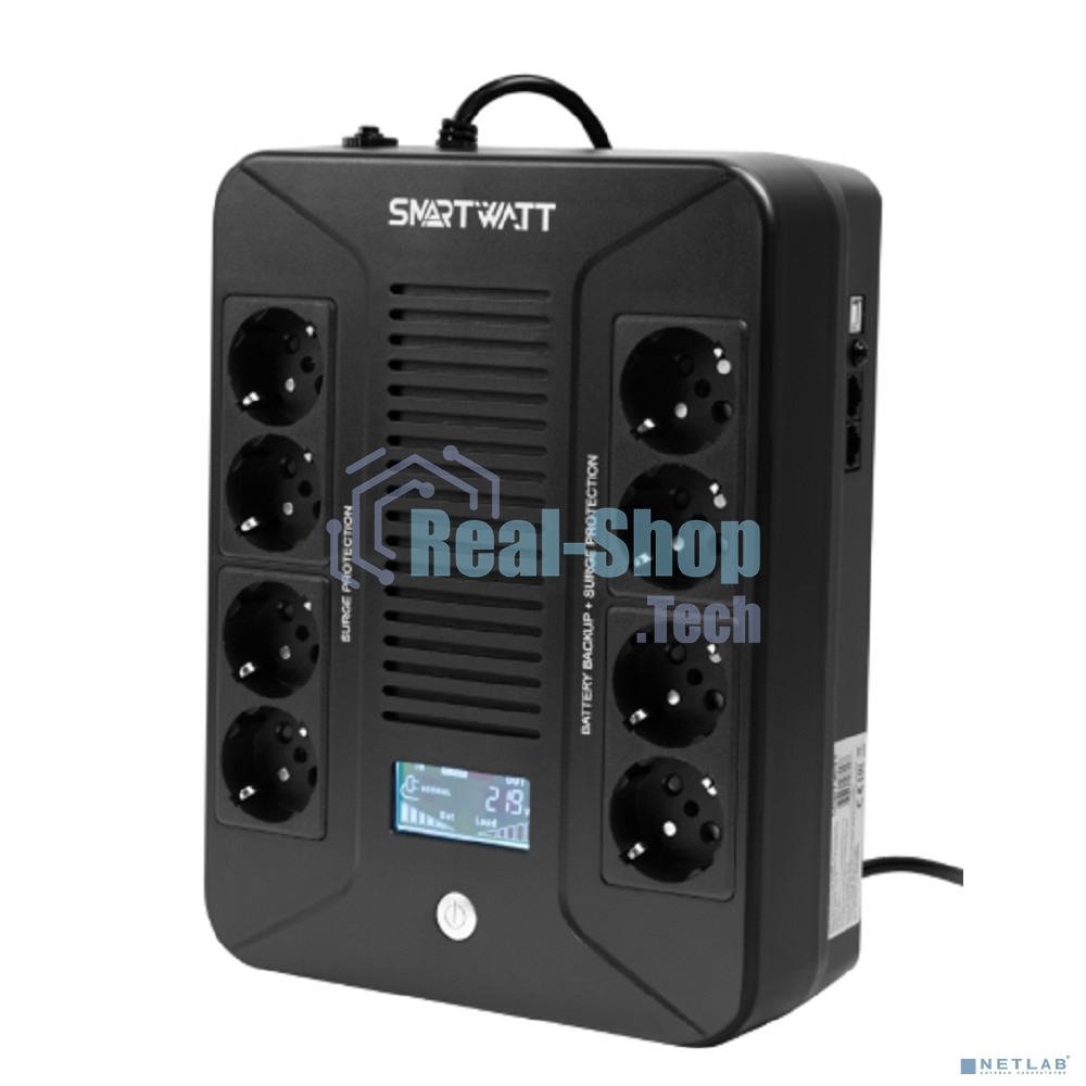 Источник бесперебойного питания SMARTWATT UPS SAFE PRO LCD 600 Line-interactive 600VA/360W Brick (Euro x8, USB, RJ11/RJ45 protection, LCD, 275x210x9