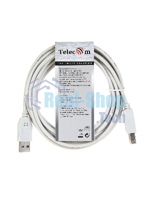Кабель AM/BM USB2.0 3м Telecom USB 2.0 A-->B 3.0m, белый/серый, TC6900-3.0M
