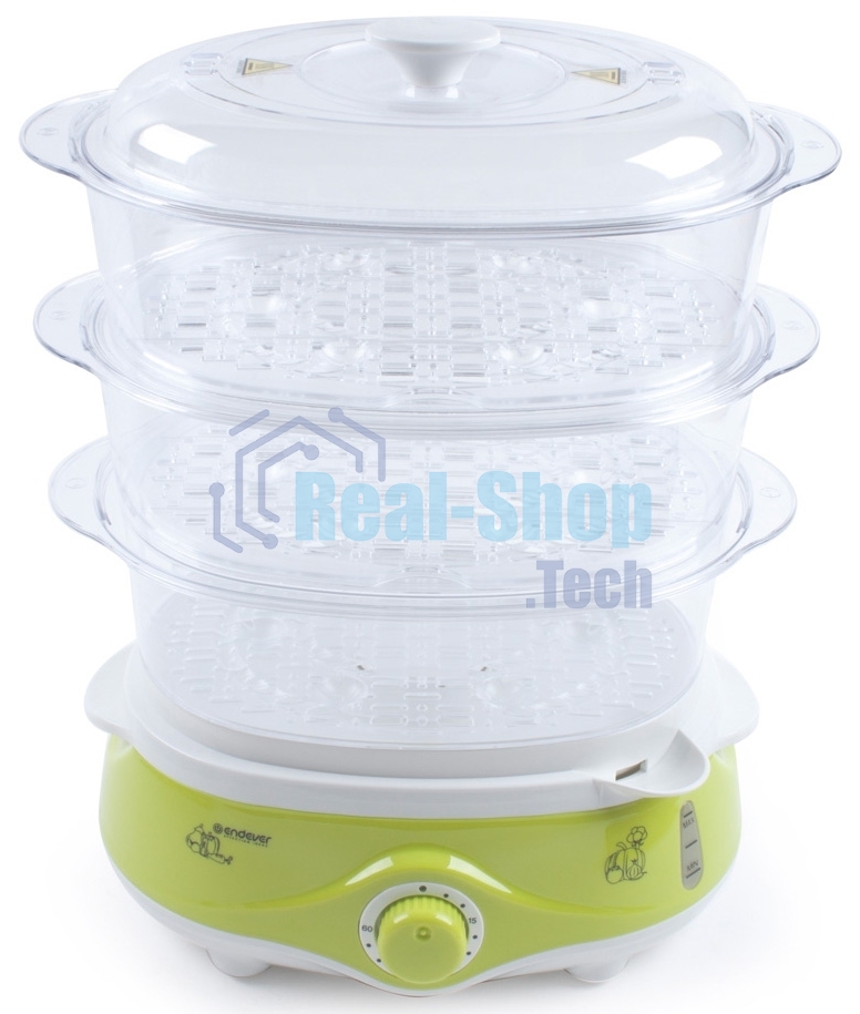 Пароварка электрическая Endever Vita-171, белый/зеленый, мощность 1000 Вт, объем 11 л